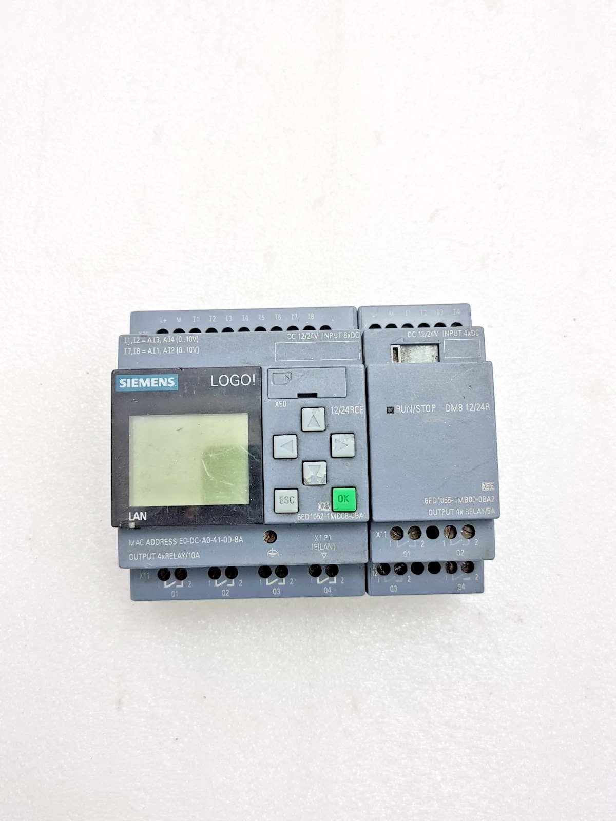 Used Working Siemens 12/24RCE Logo Plc With 6D1055-1MB00-0BA2 Expansion Module